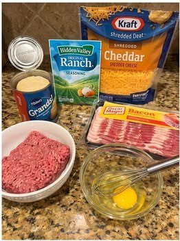 Ingredients for bacon ranch cheeseburger biscuit bombs