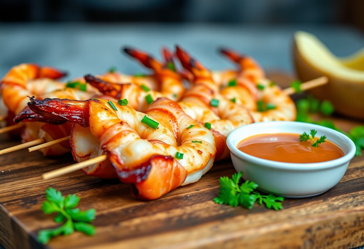 Bacon-Wrapped Garlic Shrimp Skewers