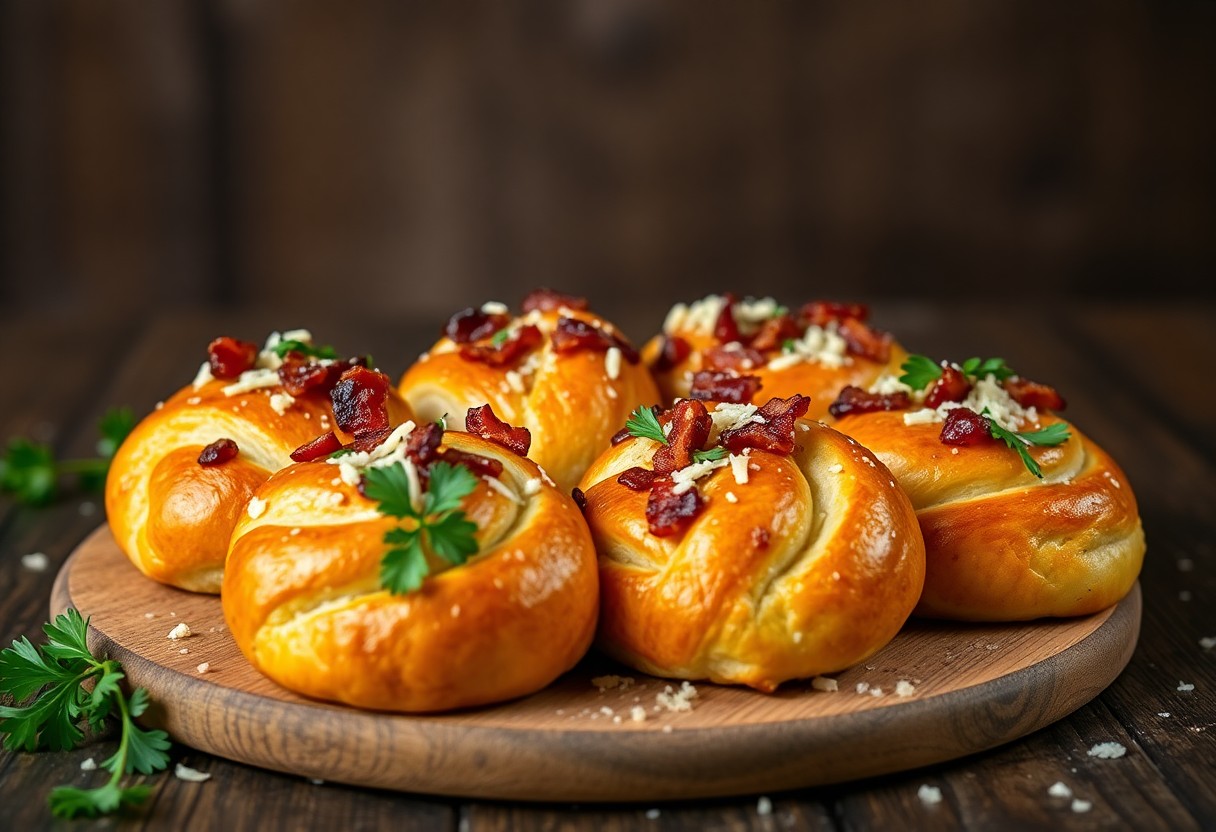 Cheesy Ranch Garlic Knots with Bacon Topping