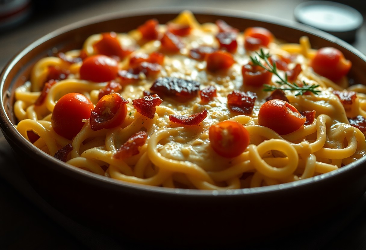 Creamy Bacon and Tomato Pasta Bake