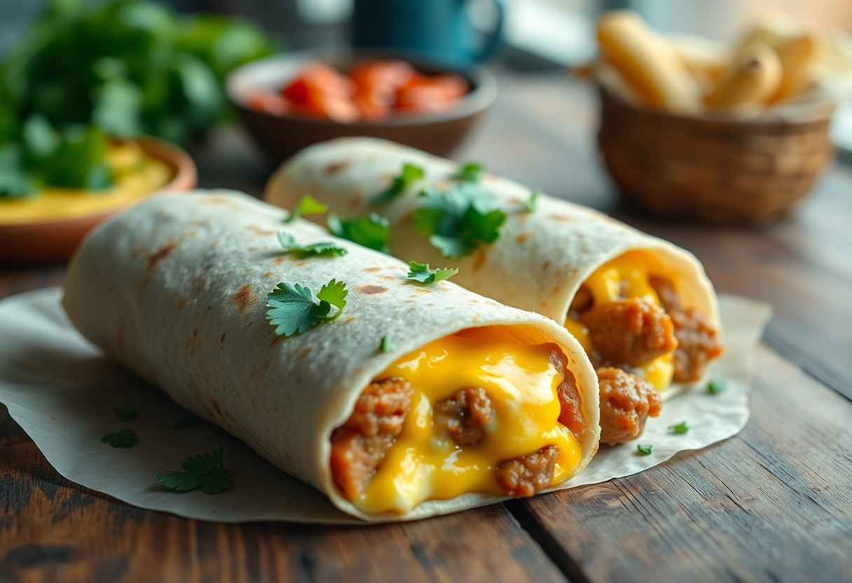 Savory Breakfast Burritos with Cheese and Sausage