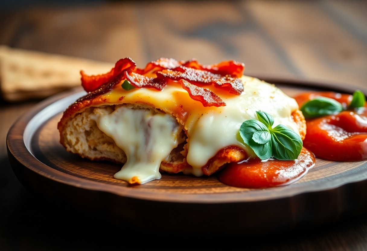 Stuffed Chicken Parmesan with Mozzarella and Bacon