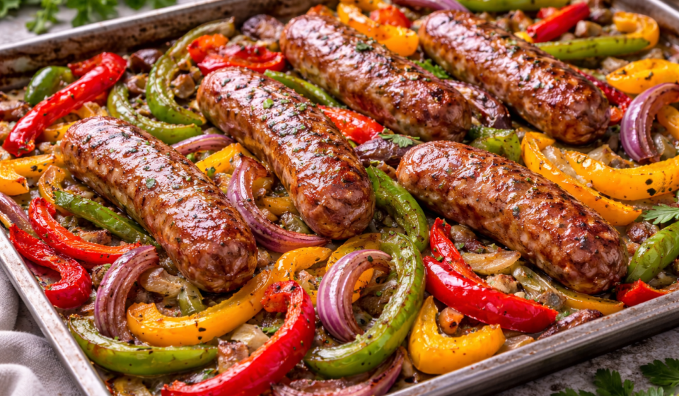 Sheet-Pan Sausage & Peppers With Onions