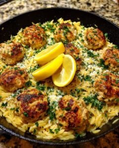 Chicken, Lemon & Ricotta Meatballs with Orzo