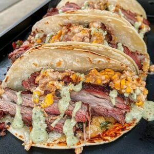 Smoky Brisket Tacos with Creamy Street Corn Elote