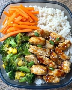 Teriyaki Chicken Rice Bowl with Broccoli and Carrots