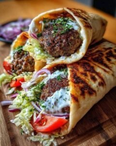 Beef Kofta Wraps with Garlic Sauce