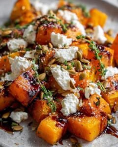Maple Roasted Butternut Squash with Goat Cheese and Fig Glaze
