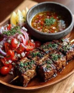 Grilled Beef Skewers with Tomato Relish
