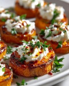 Crispy Sweet Potato Rounds with Whipped Feta & Chili Oil