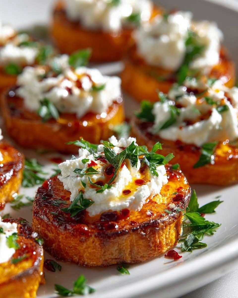 Sweet Potato Appetizer with Whipped Feta and Spicy Chili Oil