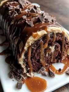 Chocolate Caramel Turtle Cake Roll
