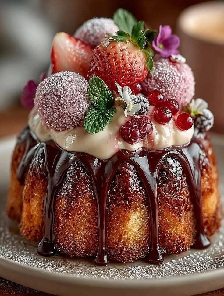 Classic Bundt Cake with Silky Chocolate Ganache and Berries
