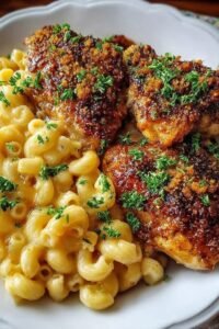 Spicy Honey Chicken with Creamy Mac and Cheese