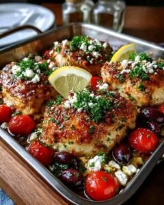 Mediterranean Chicken Bake with Lemon, Olives and Feta