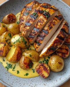 Grilled Chicken with Roasted Potatoes and Creamy Sauce