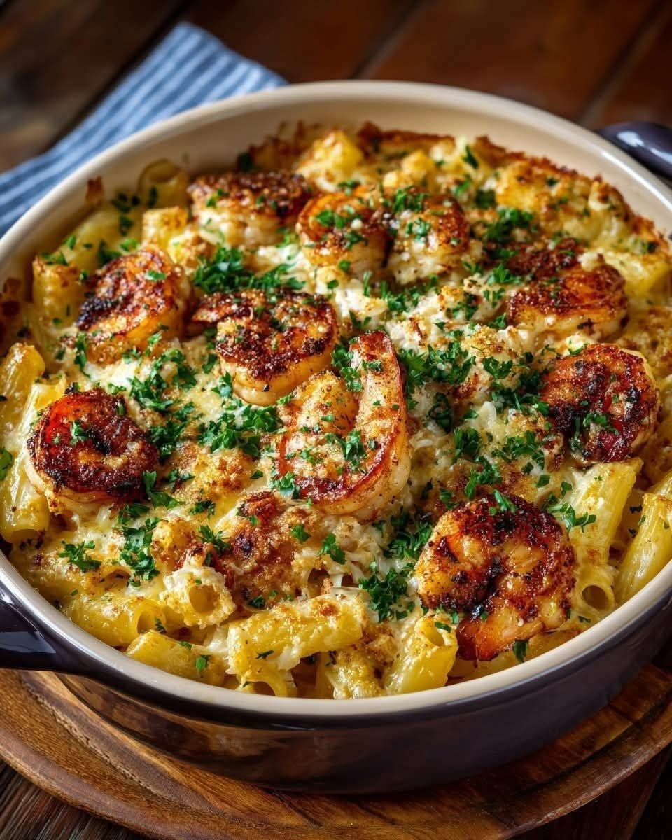 Shrimp and Crab Alfredo Bake – Creamy Seafood Pasta with a Golden Crunch