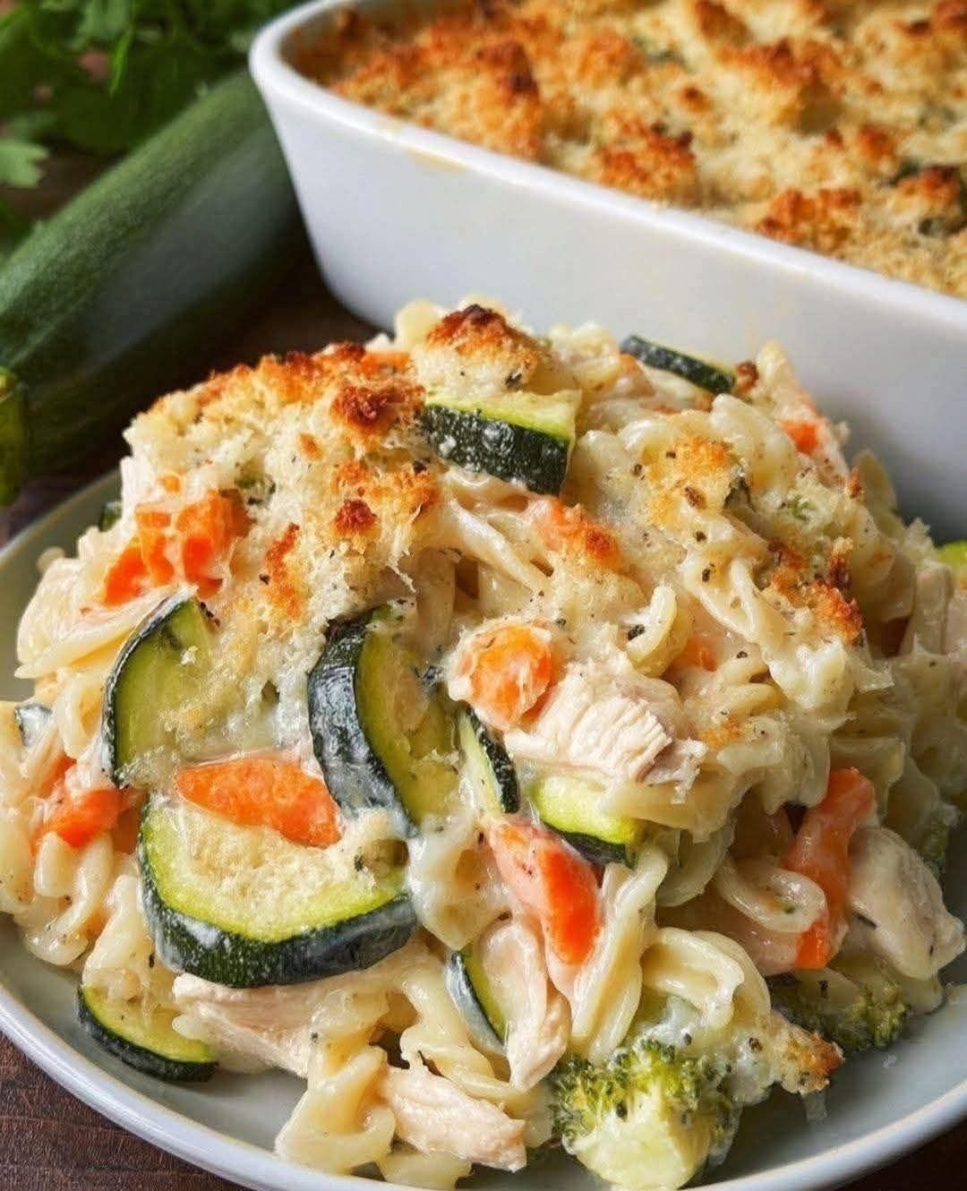Cozy Chicken Noodle and Vegetable Bake with Parmesan