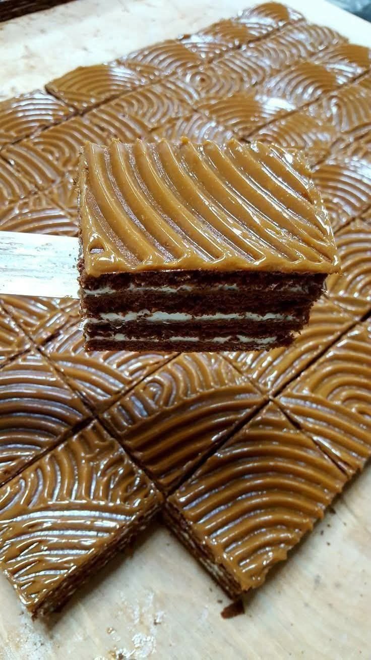 Easy Chocolate Caramel Cake Squares with Whipped Cream