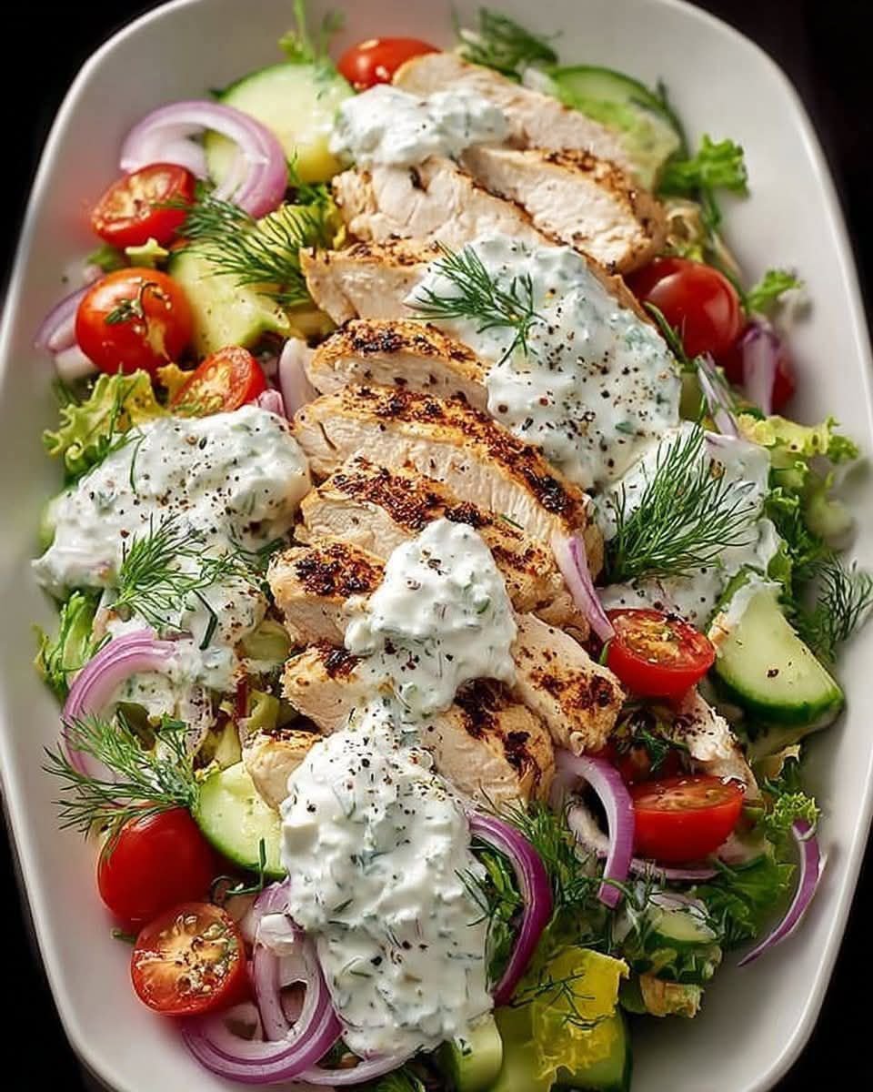 Healthy Greek Chicken Salad with Tzatziki Dressing