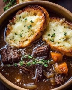 French Onion Short Rib Soup with Gruyère Toast