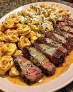 Creamy Philly Cheesesteak Tortellini Bake