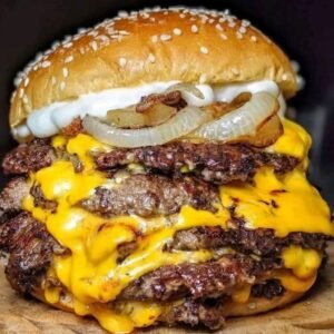 Stacked Smash Cheeseburger with Caramelized Onions