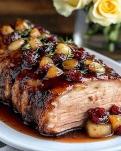 Cranberry Dijon Pork Loin Roast with Apple Cider Glaze