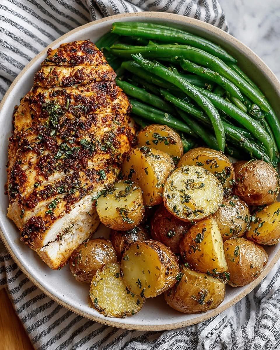 One-Pan Herb-Crusted Chicken with Crispy Potatoes and Green Beans