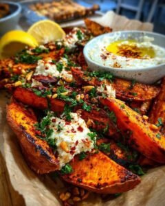 Mediterranean Sweet Potato Wedges with Whipped Ricotta