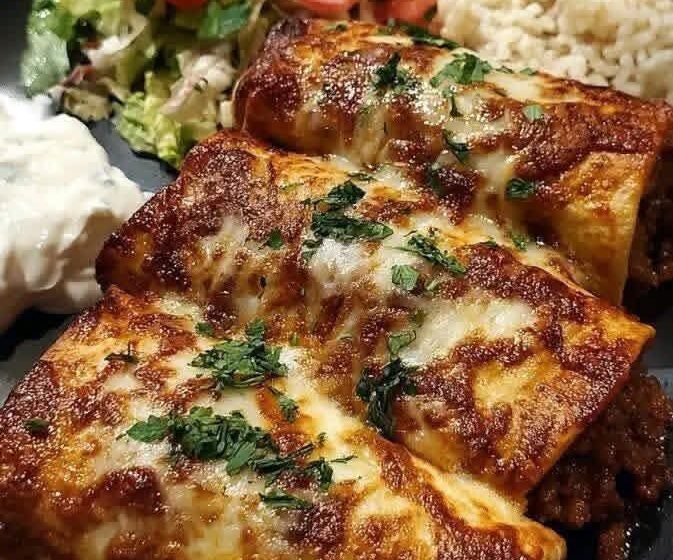 Homemade Beef Chimichangas with Melted Cheese