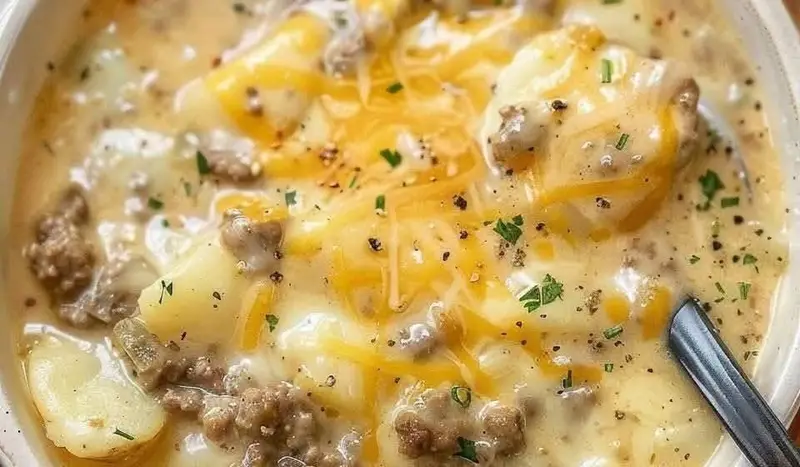 Easy Cheesy Hamburger Soup with Tender Potatoes