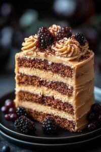 Mocha Layer Cake with Coffee Buttercream and Blackberries