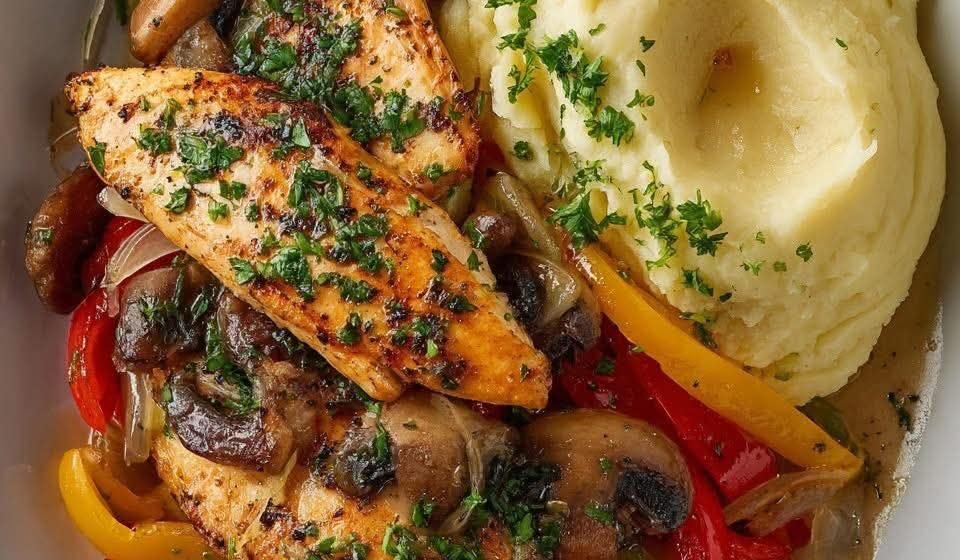 One-Skillet Garlic Herb Chicken with Veggies & Mash