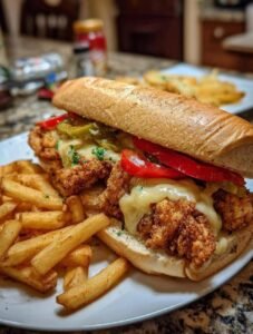 Golden Fried Chicken Philly Cheesesteak Sandwich