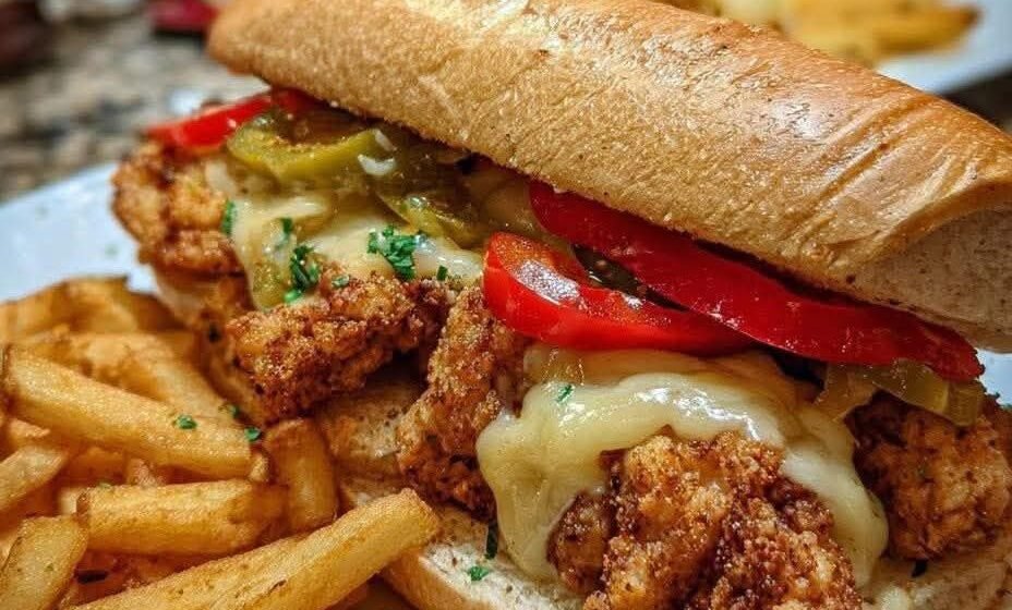 Golden Fried Chicken Philly Cheesesteak Sandwich