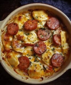 Pierogi et Kielbasa en Casserole Crémeuse