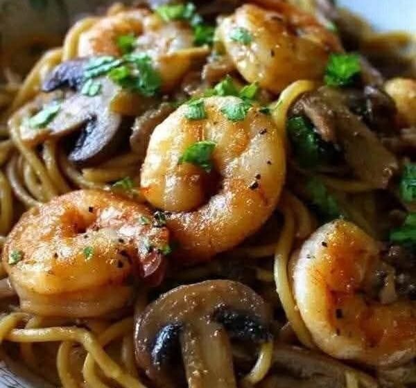 Easy Shrimp Lo Mein with Mushrooms and Garlic Sauce