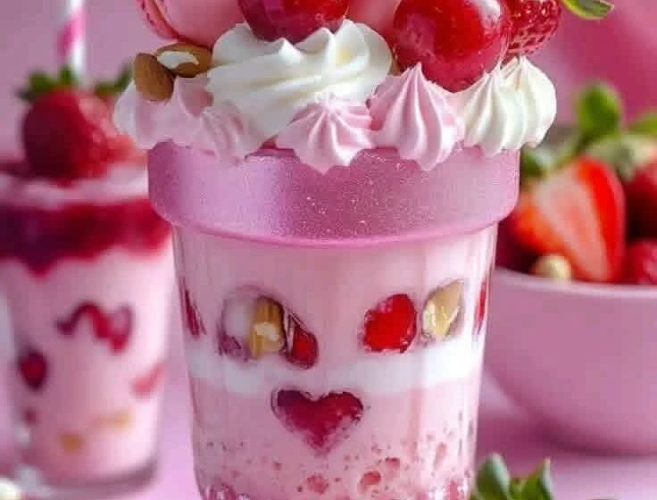 Easy Strawberry Cherry Parfait with Whipped Cream and Cookie Crumbs