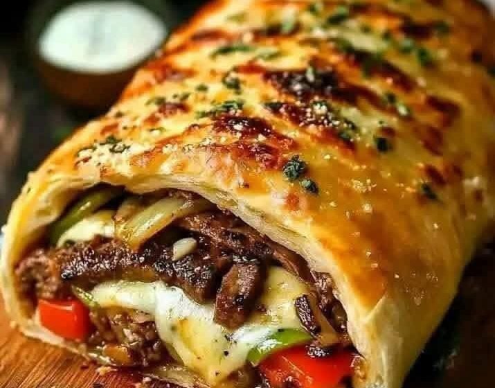 Steak and Cheese Stromboli with Peppers and Onions (Weeknight Winner)