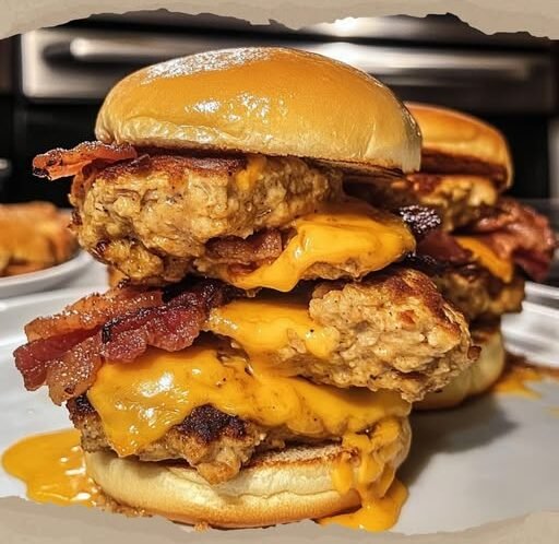 Juicy Chicken Patty Melt Sliders with Crispy Bacon & Cheddar